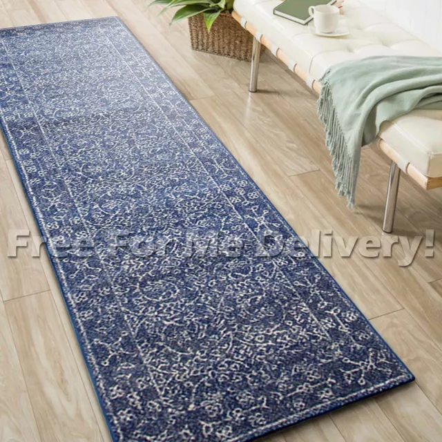 SULIS ALLOVER NAVY BLUE TRADITIONAL RUG RUNNER (M) 80x300cm **FREE DELIVERY**