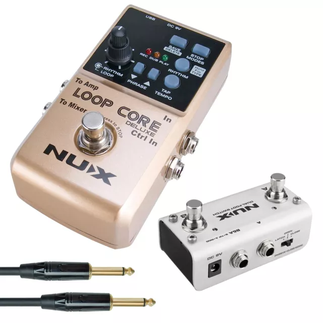 Nux Loop Core Deluxe Bundle Effektpedal Looper für Gitarre und Bass + Kabel