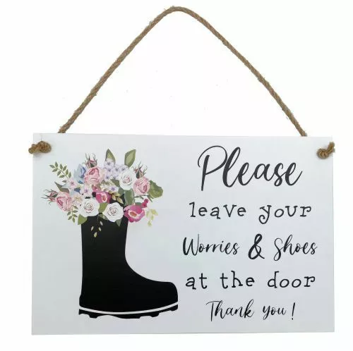 Please leave Your worries and Shoes at the Door Sign Hanging  Wooden Plaque