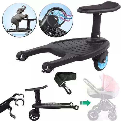 Kid Buggy Stroller Step Board Stand Toddler Wheeled Pushchair Connector W/Seat ~