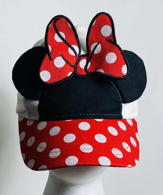 Youth Girls MINNIE MOUSE HAT white red black silver EARS & BOW Ball Cap Disney