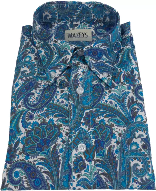 Mazeys Mens 60s 70s Turquoise Retro Paisley Shirt 3