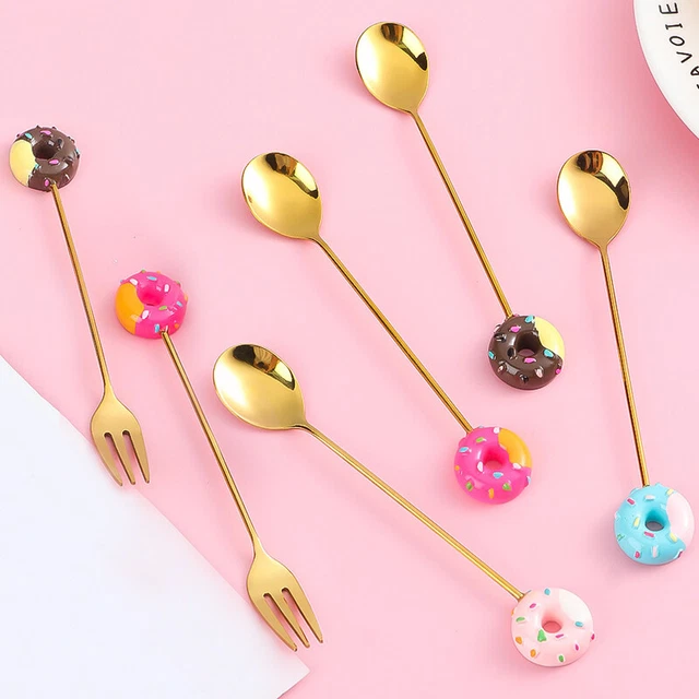 1 pieza Vajilla Acero Inoxidable Tenedor Donut Cuchara Corazón Cocina Vajilla Fiesta