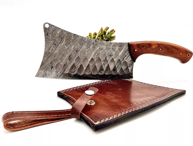 Cleaver Custom Handmade Damascus Steel Professional Kitchen Cleaver Gift