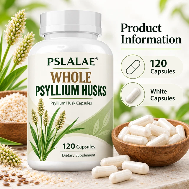Husjs WHOLE PSYLLIUM HUSKS Capsules 120pcs - Fiber Digestive Gut Regularity ...