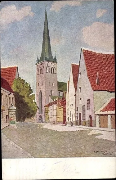 Künstler Ak Jegorov, Tallinn Reval Estland, Straßenpartie, Kirche - 10510399