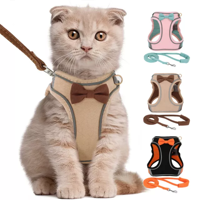 Bow tie Cat Harness and Leash sets Escape-Proof Pet Kitten Puppy Vest Reflective
