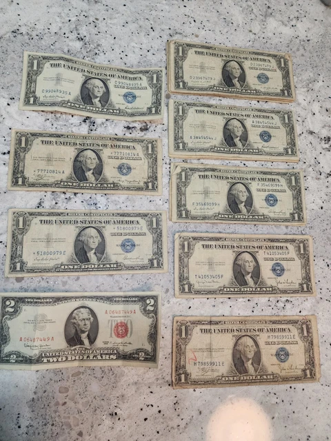 LOT $1 Silver Certificate 1935 A C D E F G & 2 Star Notes plus 1 $1 RED SEAL '63