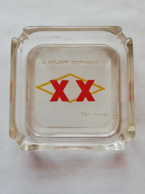 vintage Moctezuma Dos Equis beer brewery GLASS ashtray mexican advertising 60's