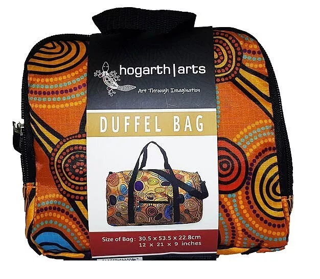 Hogarth Aboriginal Art Fold Up Polyester Duffel Bag - Skipping Stones