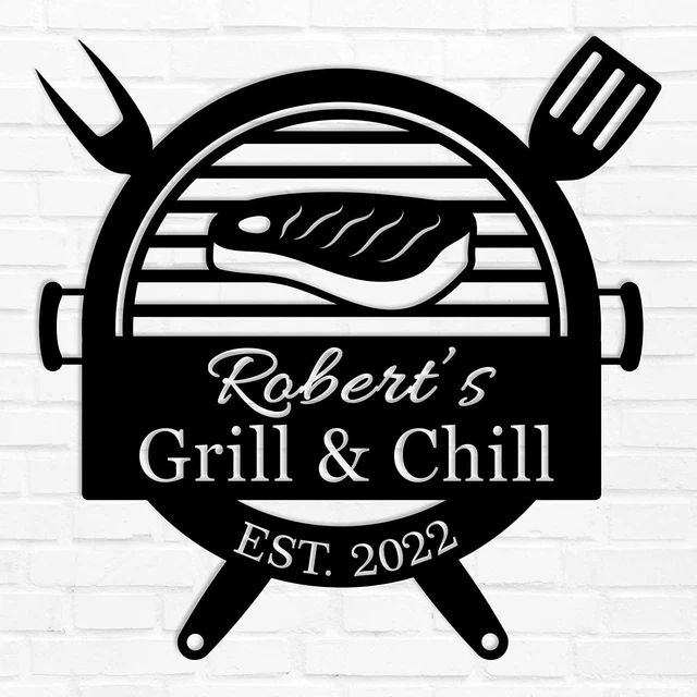 PERSONALIZED BBQ GRILL Sign, Custom Name Monogram Metal, Outdoor