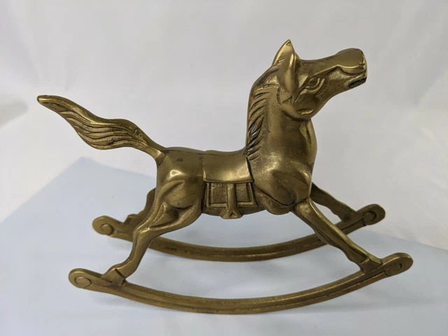 Brass Rocking Horse Figure 6 Inch Figurine