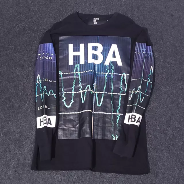 Hood By Air HBA Shirt Mens Large Black Long Sleeve Graphic Heart Monitor Rare