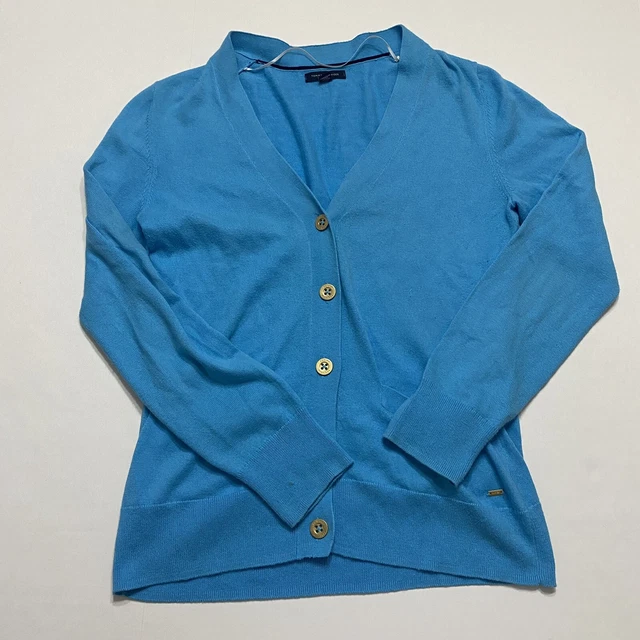 Tommy Hilfiger Women’s Cardigan Sweater Long Sleeved Blue Buttoned V Neck Size M