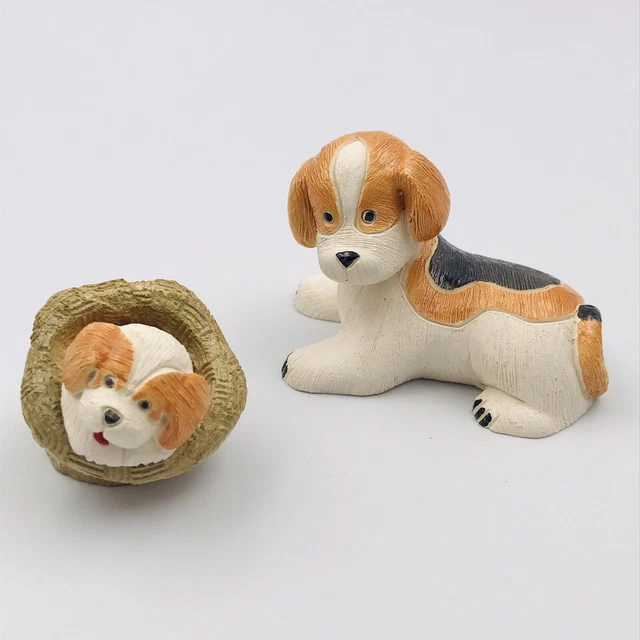 Two (2) Vintage Artesania Rinconada Beagle Figurines Adult & Puppy In Basket 501