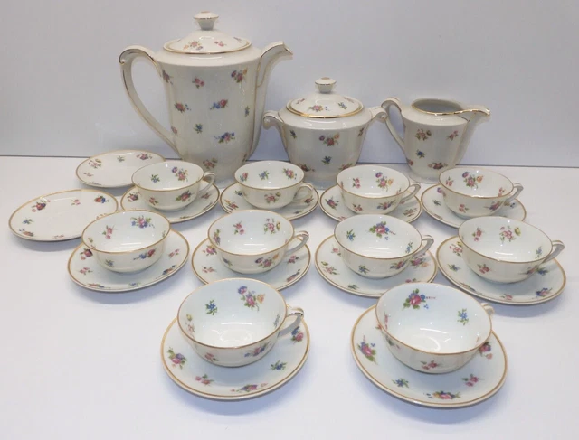 JOLI ANCIEN SERVICE A CAFE VIGNAUD LIMOGES Décor AUX BARBEAUX Verseuse 19 Pieces 119266