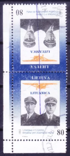 Lithuania 1993 used Tete beches Pair, Pilots Darius & Gireno, Aviation (A)