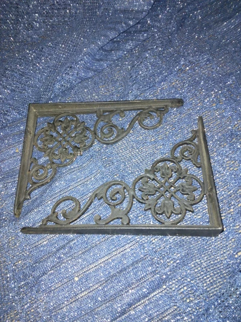 Pair (2) cast iron ANTIQUE VICTORIAN STYLE SCROLL Floral Shelf Brackets vintage