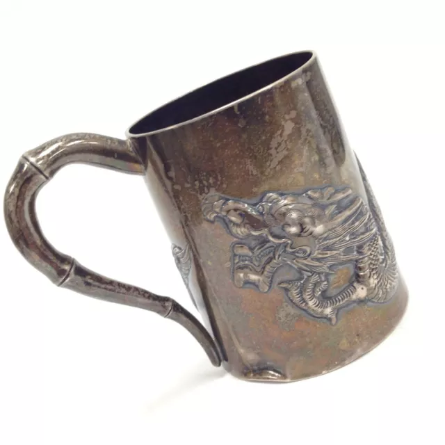 Wang Hing & Co WH 90 Chinese Export Antique 900 Silver Dragon Tankard Mug