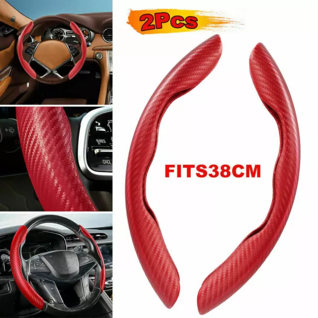 2x Red Carbon Fiber Universal Car Steering Wheel Cover Booster NonSlip Accessory