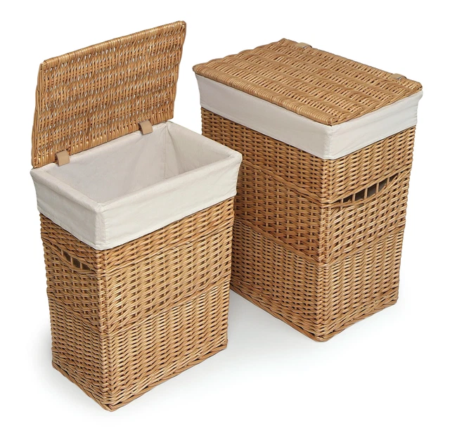 Badger Basket Wicker Two Hamper Set with Liners - Natural