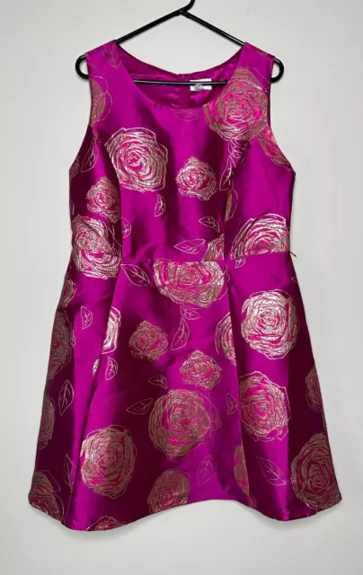 The Children's Place Fit & Flare Dress Girls XL/TG Fuschia Gold Floral Lined NWT