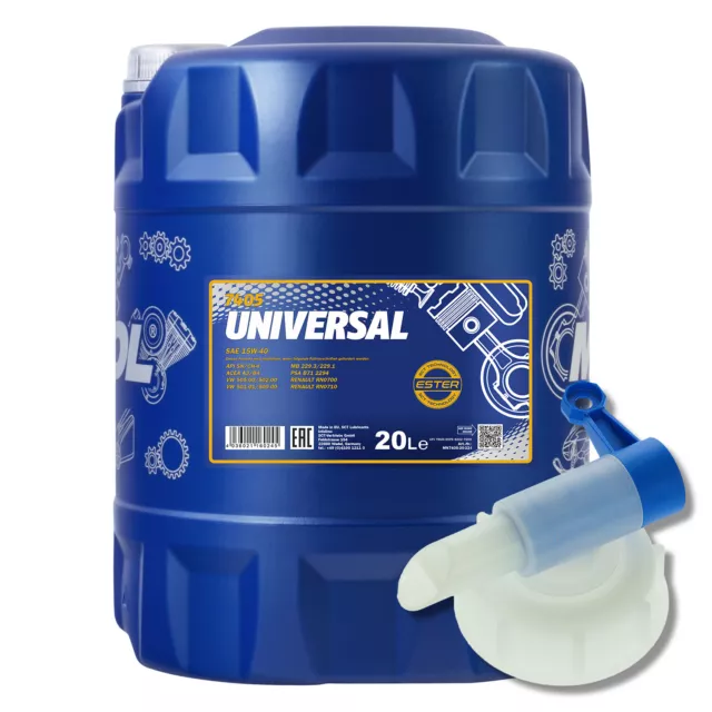 MANNOL SAE 15W-40 Universal Motoröl, API SN CH4, 20 Liter mit Auslaufhahn