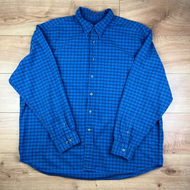 Mens Vintage Eddie Bauer Blue Check Long Sleeve Thick 100% Cotton Shirt Size 2XL