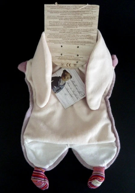 EB. DOUDOU MARIONNETTE BUKOWSKI LAPIN patchwork blanc mauve écharpe rayé - NEUF 3