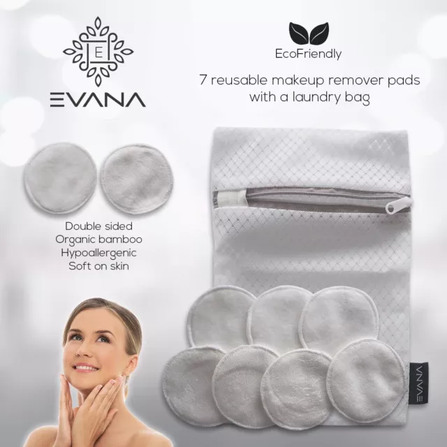 Reusable Makeup Remover Bamboo Cotton Pads With Zipper Laundry Bag 7 Pack