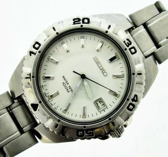 99 SEIKO 7N42 7B60 SILVER DIAL QUARTZ MENS DATE SS 961064 EU SHIP