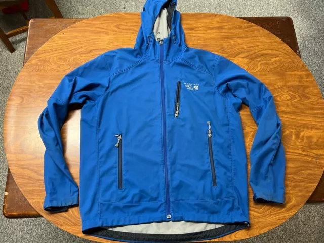 Mens Used Moutain Hardwear Blue Full Zip Hooded Softshell Jacket Large