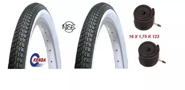 Kit 2  GOMME-Copertoni + 2 Camere d'Aria Bici 16 x 1.75 Graziella BIANCO / NERO