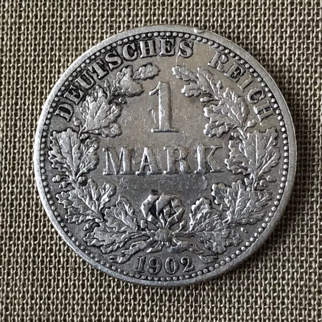 1 Mark 1902 F, Deutsches Kaiserreich , 900er Silber, Erhaltung siehe Fotos.   3N