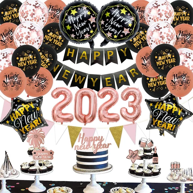 NEW YEARS EVE Party Balloon Decorations 2024, Rose Gold Happy New Year