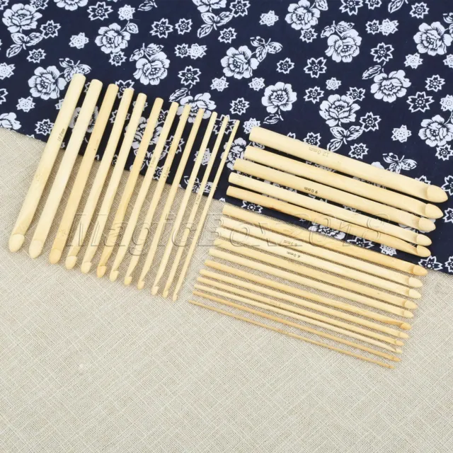 Juego de ganchos de ganchillo de bambú 12/16 tamaños prácticos hilo de tejer hágalo usted mismo agujas de coser