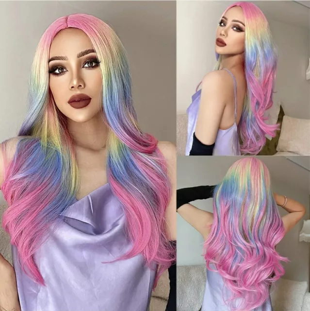 WOW Wig - Prism Rainbow Ombre Holographic Multicolor long Human Hair Blend