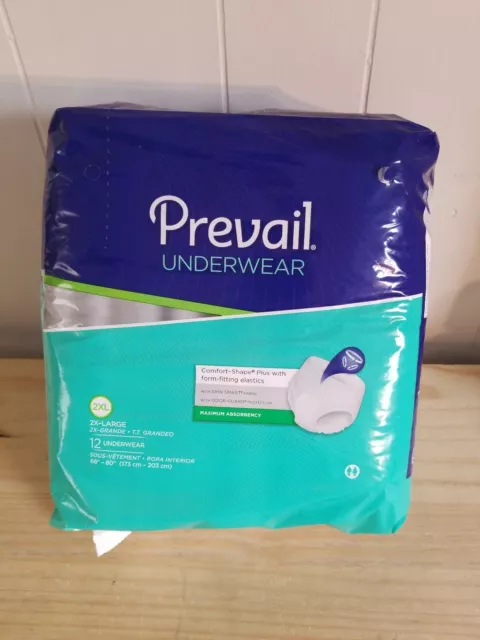 Paquete de pañales para adultos Prevail Maximum Absorbency 2XL de 12 PV-517 hecho en EE. UU.