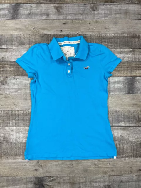 Hollister Polo Shirt Womens Medium Blue So Cal Stretch Beach Preppy Pullover Top