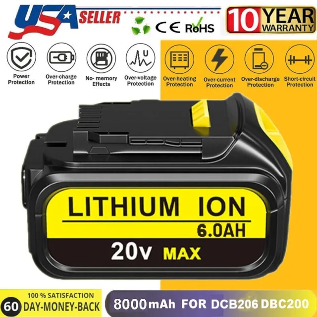 Pack For DeWalt DCB200 20V Max XR 6.0AH Lithium Ion Battery DCB206-2 DCB205-2