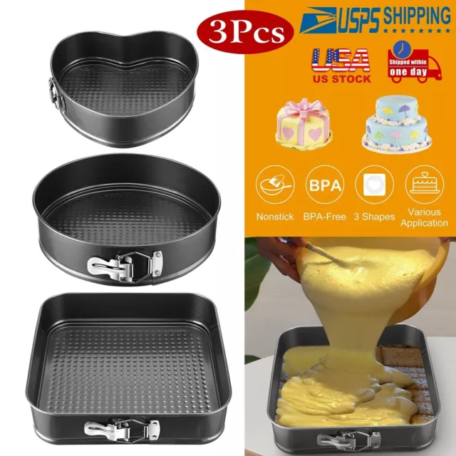 3Pcs Nonstick Springform Heart Shape Cake Pan Set Cheesecake Baking 9/10/11 in 2