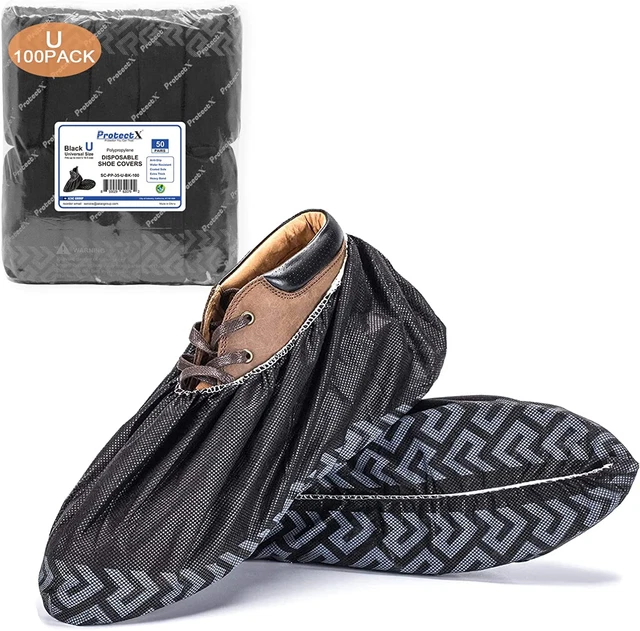 Premium Disposable Shoe Covers Black for Men and Women Workman Booties 100 Pack
