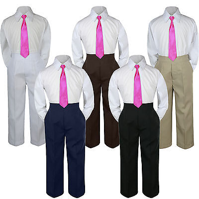 3pc Boys Baby Toddler Kids Fuchsia Necktie Formal Set Uniform School Suit S-7