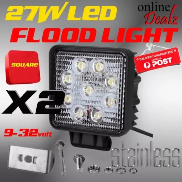 2 X 27W Led Flood Lamp Beam Square Work Light 4X4 Backup Reverse 4Wd 9-32V Truck