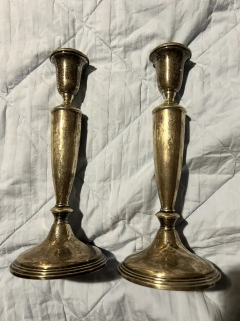 2 Antique EMPIRE Silver Co. Sterling SILVER Weighted Tall 10” Pair Candlesticks