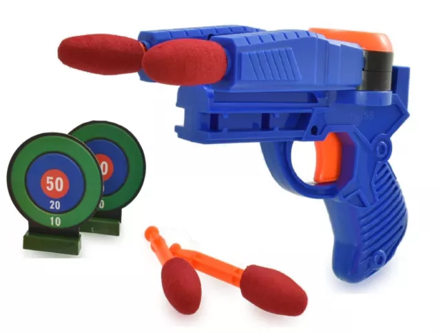 Childrens Foam Dart Gun w/ Foam Rubber Bullets & 2 Bullseye Targets Outdoor Fun