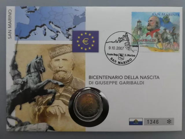 Numisbrief, San Marino, 2 Euro, Giuseppe Garibaldi, 2007