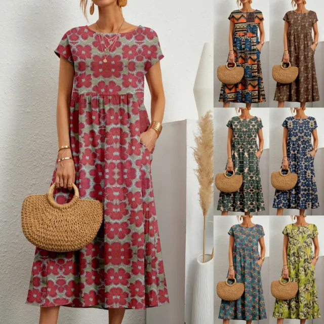 Women's Boho Floral Maxi Dress Ladies Holiday Party Beach Long