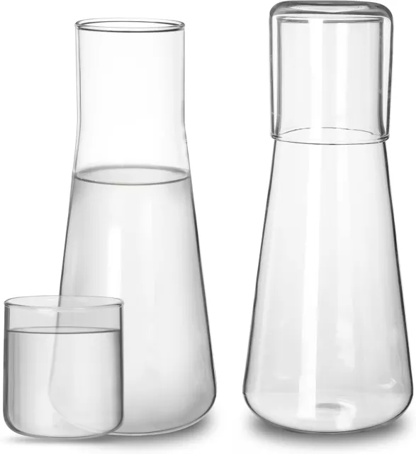 Clear Bedside Water Carafe 2 Pack, 800ml/26fl.oz Borosilicate Glass Tumbler
