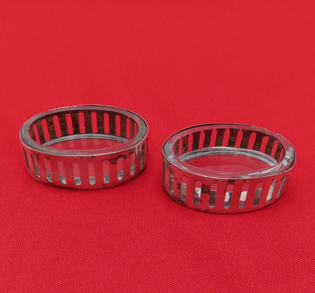 Salt Cellars Dips Sterling Silver Vintage Pair AA Clear Glass Inserts